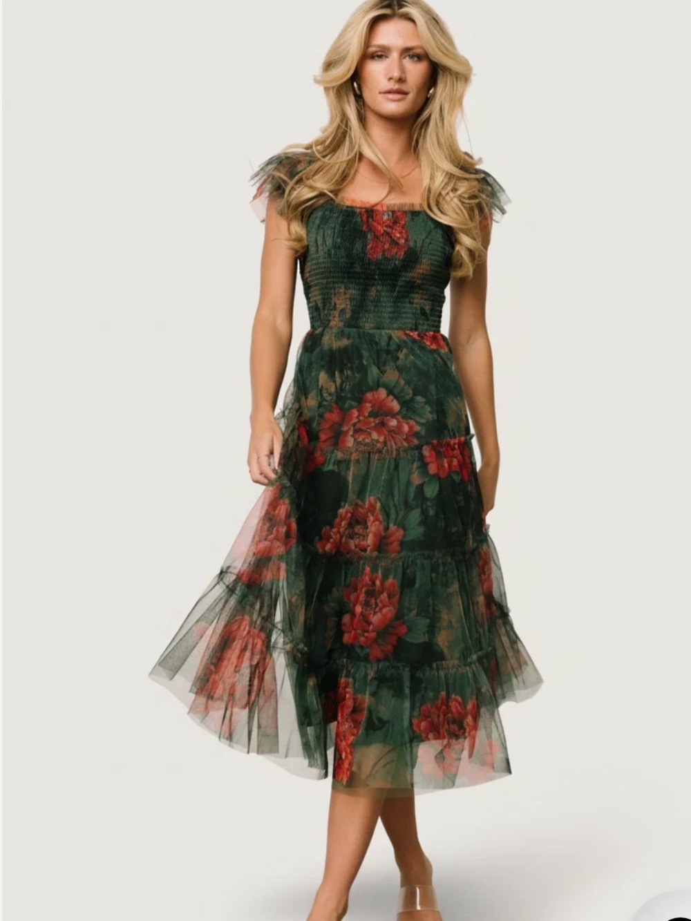 Baltic Born Clementine Tulle Midi Dress Dark Green Floral Floral Size 3X NEW